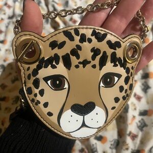 Kate Spade Leopard Face Coin Purse with Chain